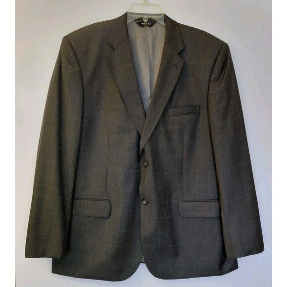 Joseph & Feiss Gray Cream Large Check Two-Button Blazer Size 46/41 100% Wool - Picture 1 of 7